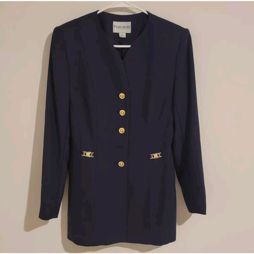 John Meyer Womens Jacket Coat Size 6 Navy Blue Gold Button Nautical Equestrian